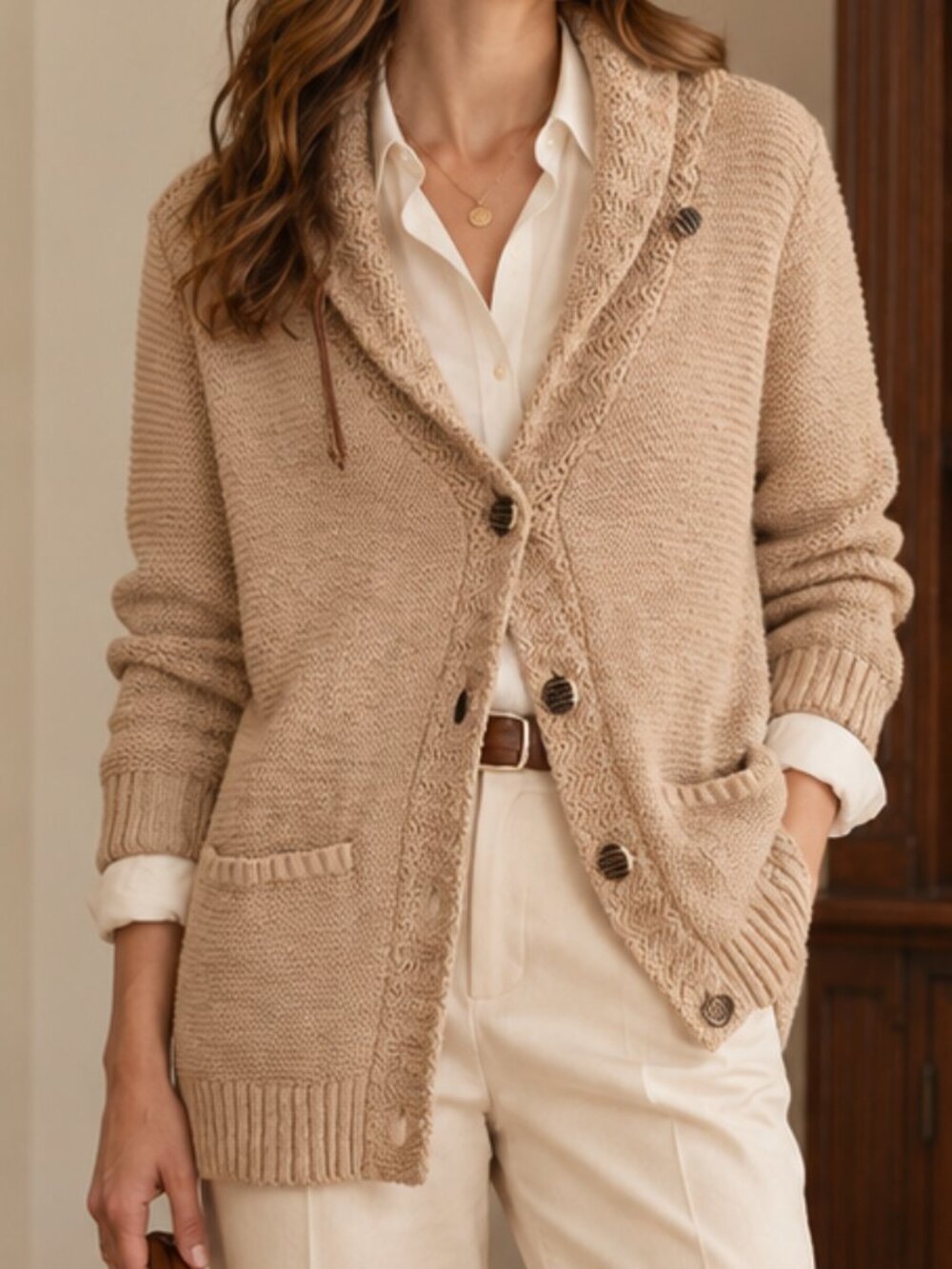 Vintage Y2K Lauren Jeans Co Ralph Lauren Linen Cotton Oat Shawl Cardigan M